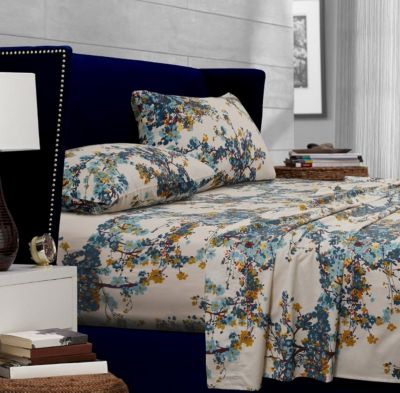 Casablanca 300 Thread Count Floral Printed Extra Deep Pocket Sheet Set, Twin XL