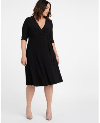 Plus Size Essential Wrap Dress with 3/4 Sleeves