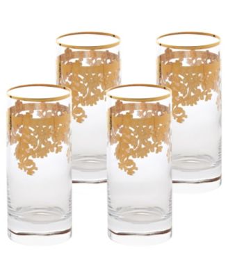 Embellished 24K Gold Crystal High Ball Tumbler, Set of 4