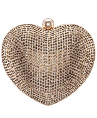 Amorie Crystal Embellished Heart Minaudiere Clutch