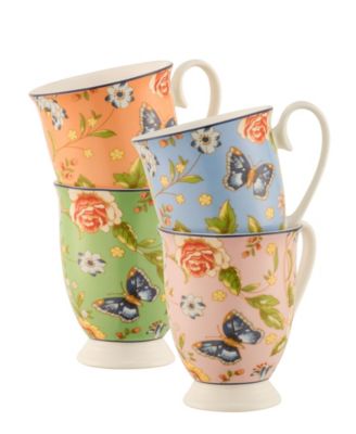 Cottage Garden Footed Mugs, Set of 4