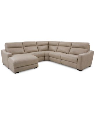 Gabrine 5-Pc. Leather Sectional with 2 Power Headrests and Chaise, Created for Macy’s