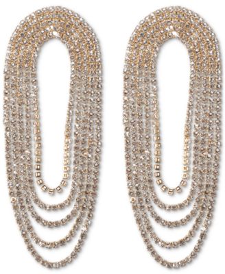 Gold-Tone Rhinestone Chain Loop Statement Earrings, Created for Macy’s