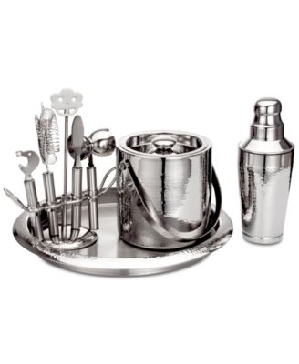 Hammered Stainless Steel 9-Pc. Barware Set