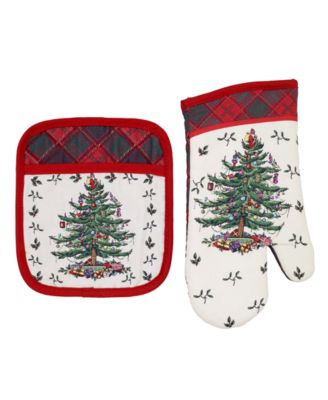 Tree Tartan Pot Holder and Oven Mitt Set