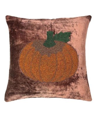 Pumpkin Velvet Beaded Harvest Decorative Pillow, 18″ x 18″