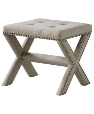 Lincoln Linen Blend Accent Bench with Champagne Nail Heads