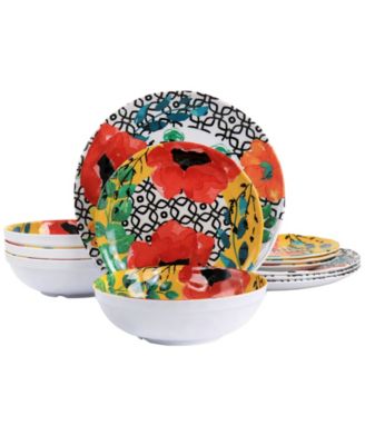 Glossy Ashley 12 Piece Melamine Dinnerware Set, Service for 4