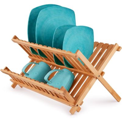 Foldable Bamboo Dish Drying Rack – 2-Tier