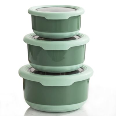 Stainless Steel Food Containers, Set of 3, 420ML, 730ML,1.2L, Green