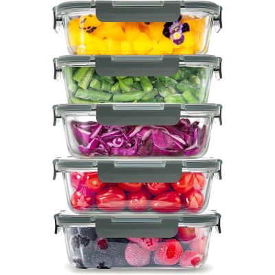 5 Pack Glass Meal Prep Containers with Lids – Airtight, Premium Borosilicate Glass Food Storage Containers