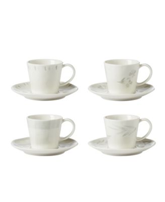 Oyster Whiteware 8 Piece Espresso Cup and Saucer Set, Service for 4