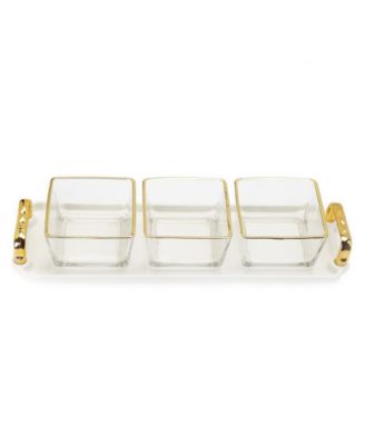 3-Piece Trimmed Glass Bowl on Serving Dish Tray