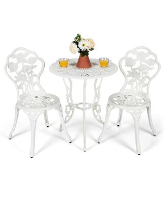 3PCS Cast Aluminum Patio Bistro Furniture Set Rose Design Outdoor