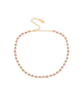 Cubic Zirconia Disc and 18K Gold Plated Link Necklace