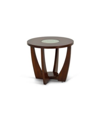 Steve Silver Rafael 25.5″ Round Merlot Wood End Table with Cracked Glass Insert