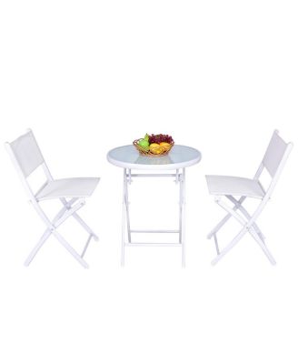 3 PCS Folding Bistro Table Chairs Set Garden Backyard Patio Furniture