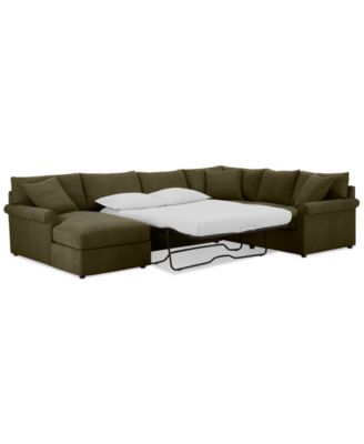 Wrenley 138″ 3-Pc. Fabric Sectional Chaise Sleeper Sofa, Created for Macy’s