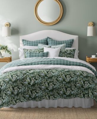 Laura Ashley Bramble Floral Cotton Reversible 7 Piece Duvet Cover Set, Full/Queen