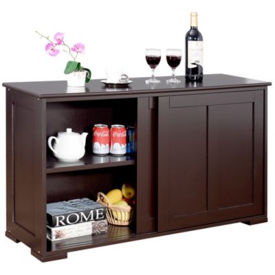 Kitchen Storage Cabinet Sideboard Buffet Cupboard Wood Sliding Door Pantry Brown