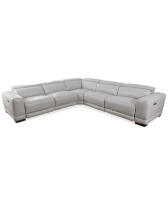 CLOSEOUT! Krofton 5-Pc. Beyond Leather Fabric Sectional with 3 Power Motion Recliners, Created for Macy’s