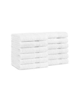 Host and Home Washcloths (12 Pack), Solid Color Options, 13×13 in, Double Stitched Edges, 600 GSM, Soft Ringspun Cotton, Stylish Striped Dobby Border