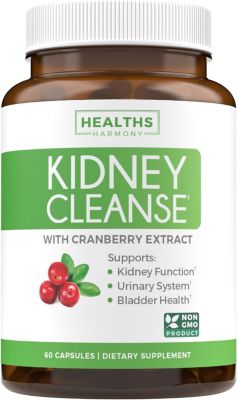 Kidney Cleanse Capsules, Support Urinary Tract and Bladder Control – Powerful VitaCran Cranberry Extract & Natural Herbs, Health’s Harmony, 60ct