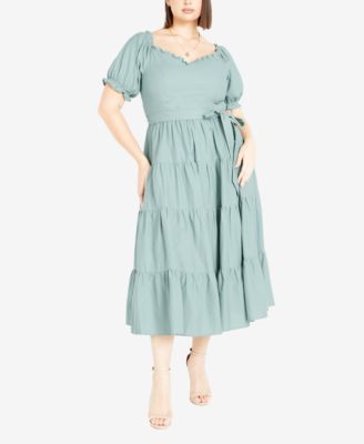 Plus Size 100% Linen Puffed Sleeve Maxi Dress