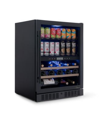 24″ Wine and Beverage Refrigerator – 24 Bottles & 100 Cans, Dual Temperature Zone, Black Stainless Steel & Double-Layer Tempered Glass Door, Quiet Compressor Cooling, Charcoal Filter, Soft-toned Door Alarm, Compact Wine Cellar