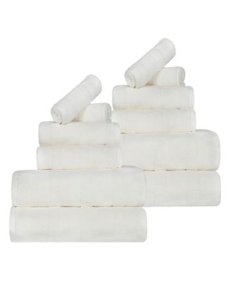 Roma Ribbed Turkish Cotton Quick-Dry Solid Assorted Highly Absorbent Towel 12 Piece Set