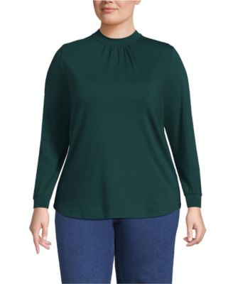 Women’s Plus Size Jersey Long Sleeve Gathered Mock Neck Tee