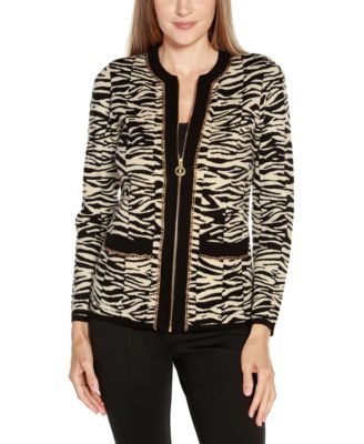 Black Label Women’s Zebra Jacquard Sweater Jacket