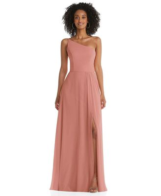 Women’s One-Shoulder Chiffon Maxi Dress with Shirred Front Slit