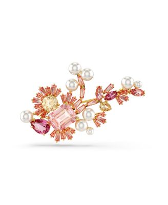 Mixed Cuts, Flower, Pink, Gold-Tone Gema Brooch