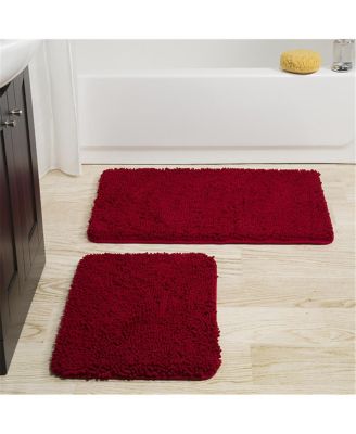 Memory Foam Shag Bath Mat Set, Burgundy – 2 Piece