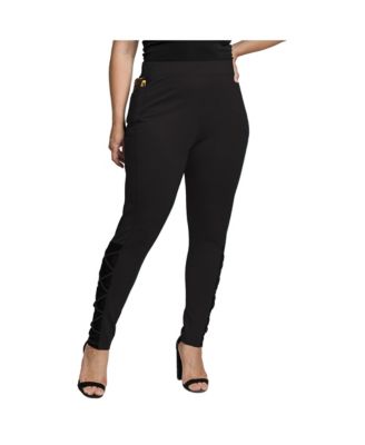 Women’s Plus Size Interlaced Mesh Leggings With Side Pockets