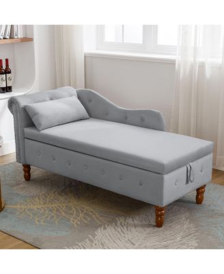 Streamdale Furniture Velvet Chaise Lounge with Storage & Pillow