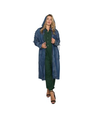 Women’s Plus Size Denim Tencel Hooded Long Trench Coat