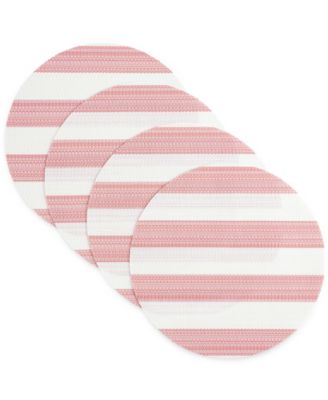 Basics Cabana Stripe Indoor/Outdoor Placemats 4-Pack Set, Reversible, 15″ Round