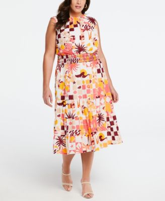 Plus Size Cotton Tiered Midi Dress