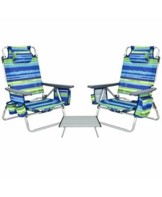 2 Packs 5-Position Outdoor Folding Backpack Beach Table Chair Reclining Chair Set