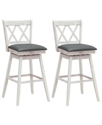 2 Pieces 29 Inch Swivel Counter Height Barstool Set with Rubber Wood Legs