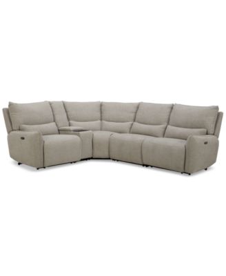 Olper 5-Pc. Fabric Zero Wall Sectional Sofa with Three Power Motion Pieces & Console, Created for Macy’s