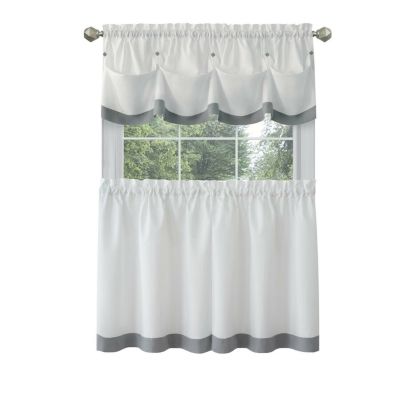 Country Living Farmhouse 3 Pc Solid Cafe Kitchen Curtain Tier & Tucked Valance Set – 56in W x 36in L, Gray