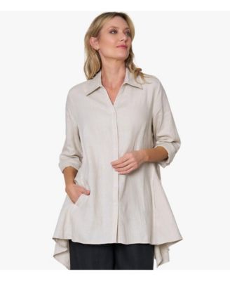 Women’s Linen Long Sleeve Collared V-Neck True Form Shirt