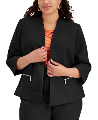 Plus Size 3/4-Sleeve Collarless Blazer