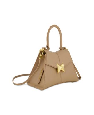 Gold Hardware Detail Angular Top Handle Small Leather Handbag