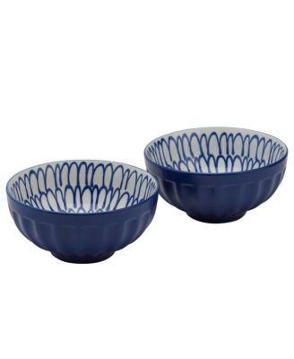 6.5″ Cobalt Cafe Fluted Stoneware Ramen Noodle Bowls, Set of 2