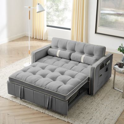 Streamdale Furniture Modern 55.5″ Pull Out Sleep Sofa Bed 2 Seater Loveseats Sofa Couch With Side Pockets