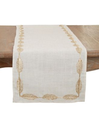 Intricate Leaf Pattern Embroidered Table Runner, 16″x54″